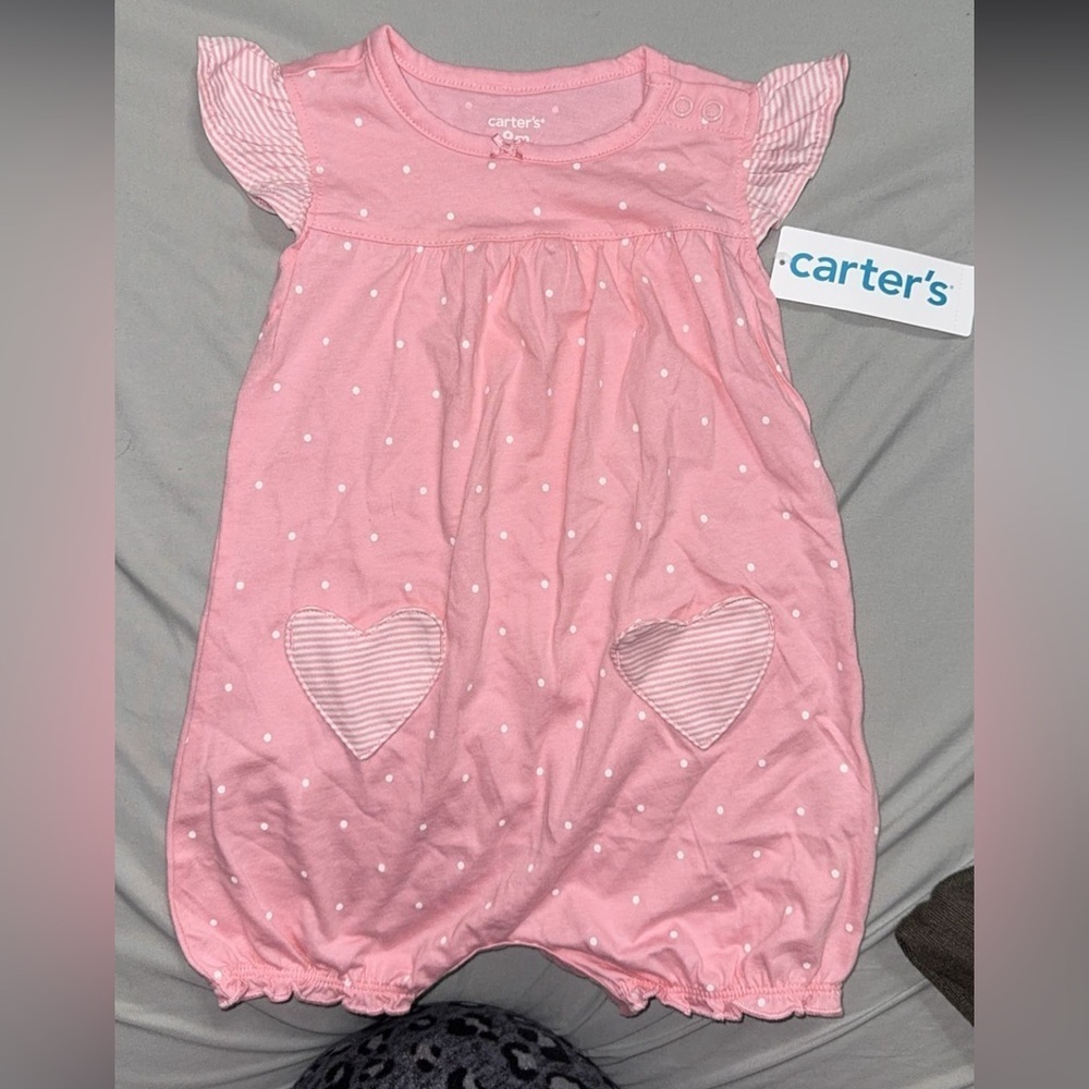 Carter's Pink Polka Dot Jumper with Heart Pockets - Picture 1 of 6